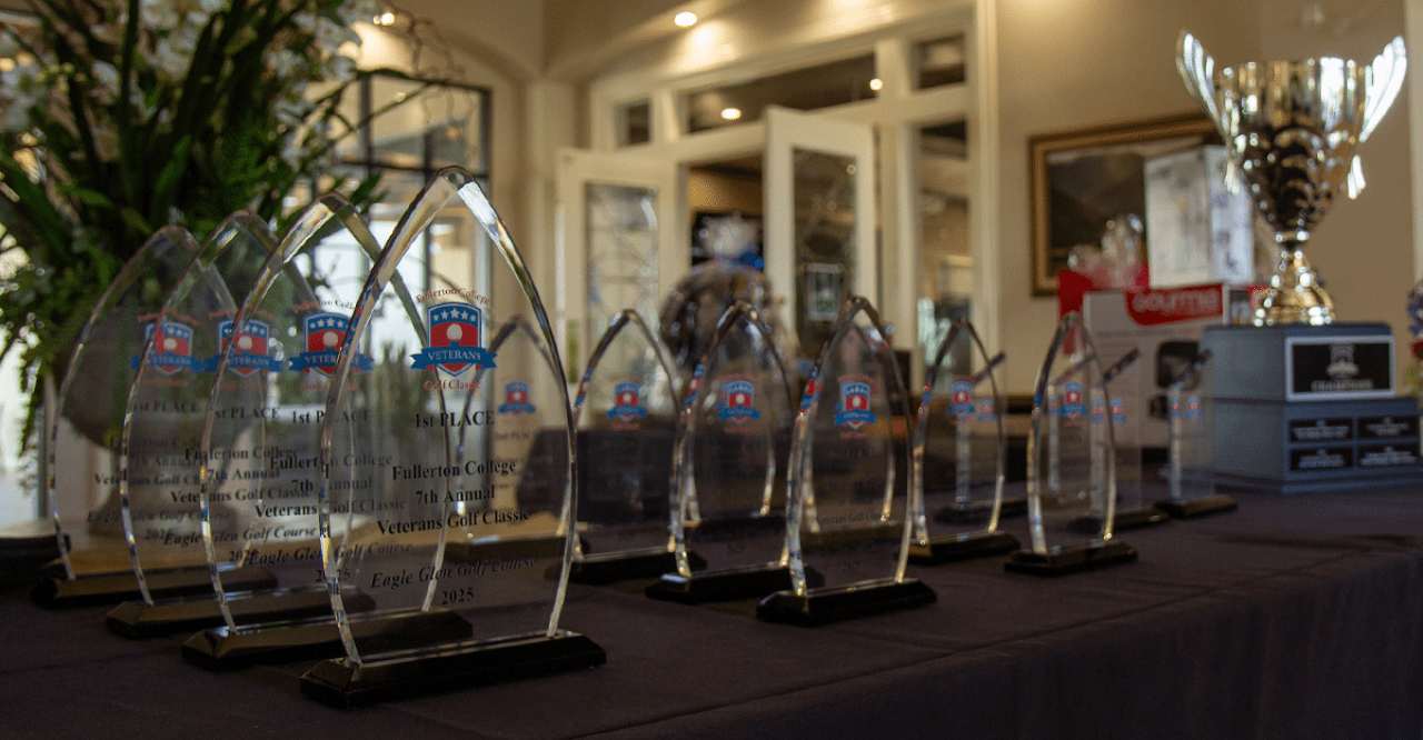 Trophies from the Fullerton College 7th Annual Veterans Golf Classic
