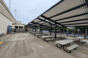 Outdoor tables under a canopy