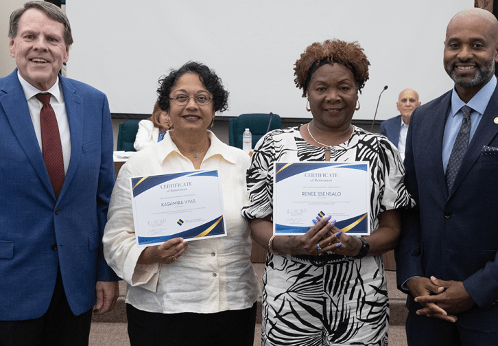 Trustee Jeffrey Brown, Kashmira Vyas, Renee Ssensalo, and Dr. Byron Clift-Breland