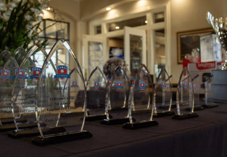 Trophies from the Fullerton College 7th Annual Veterans Golf Classic