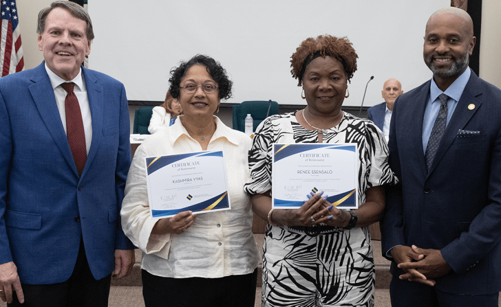 Trustee Jeffrey Brown, Kashmira Vyas, Renee Ssensalo, and Dr. Byron Clift-Breland