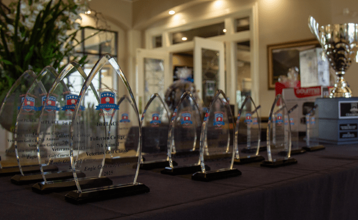 Trophies from the Fullerton College 7th Annual Veterans Golf Classic