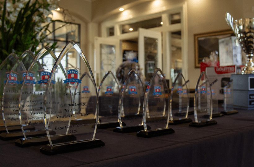Trophies from the Fullerton College 7th Annual Veterans Golf Classic